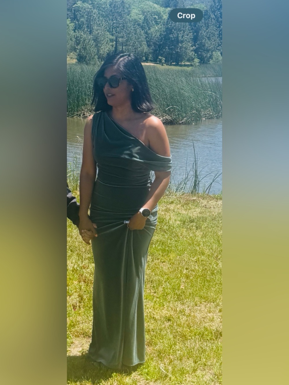 Jenny Yoo One-Shoulder Velvet Gown in Deep Green - Picture 7 of 7